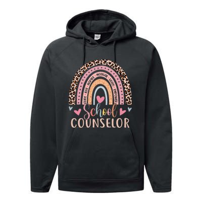 Funny School Counselor Rainbow Leopard Print Counselor Performance Fleece Hoodie