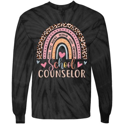 Funny School Counselor Rainbow Leopard Print Counselor Tie-Dye Long Sleeve Shirt