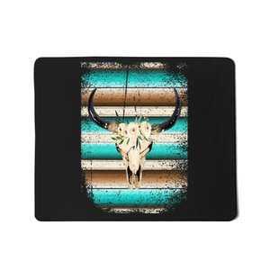 Funny Serape Cow Boho Print Flower Rustic Turquoise Brown Mousepad