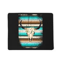 Funny Serape Cow Boho Print Flower Rustic Turquoise Brown Mousepad