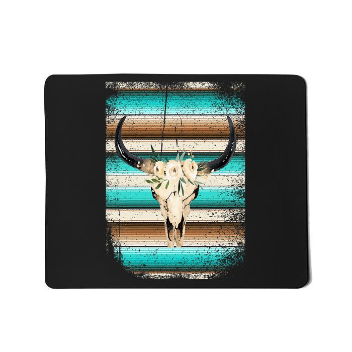 Funny Serape Cow Boho Print Flower Rustic Turquoise Brown Mousepad