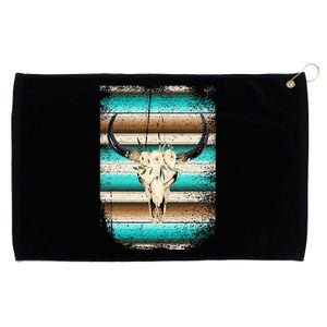 Funny Serape Cow Boho Print Flower Rustic Turquoise Brown Grommeted Golf Towel