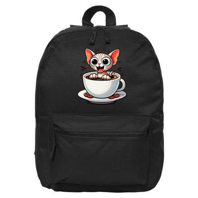 Funny Sphynx Cat in Coffee Cup Caffeine Shock 16 in Basic Backpack