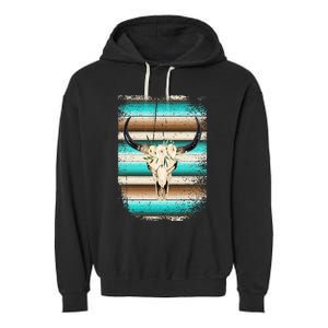 Funny Serape Cow Boho print Flower Rustic Turquoise Brown Garment-Dyed Fleece Hoodie