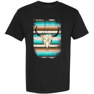 Funny Serape Cow Boho print Flower Rustic Turquoise Brown Garment-Dyed Heavyweight T-Shirt