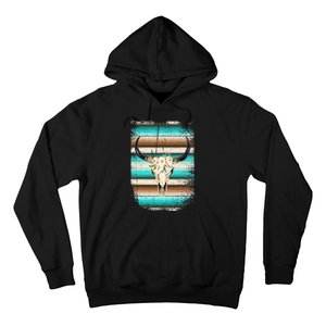 Funny Serape Cow Boho print Flower Rustic Turquoise Brown Hoodie