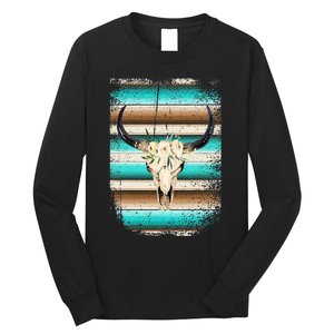 Funny Serape Cow Boho print Flower Rustic Turquoise Brown Long Sleeve Shirt