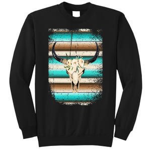 Funny Serape Cow Boho print Flower Rustic Turquoise Brown Sweatshirt