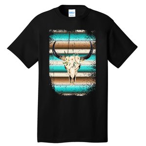 Funny Serape Cow Boho print Flower Rustic Turquoise Brown Tall T-Shirt