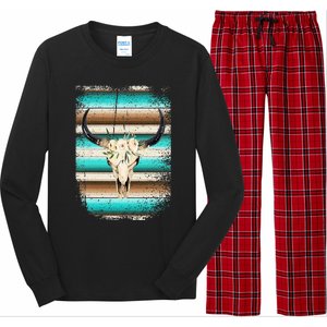 Funny Serape Cow Boho print Flower Rustic Turquoise Brown Long Sleeve Pajama Set