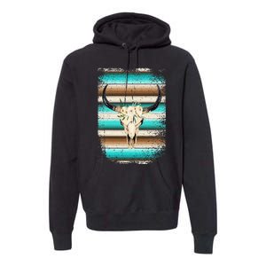 Funny Serape Cow Boho print Flower Rustic Turquoise Brown Premium Hoodie