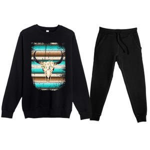 Funny Serape Cow Boho print Flower Rustic Turquoise Brown Premium Crewneck Sweatsuit Set