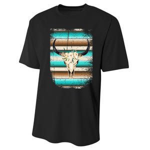 Funny Serape Cow Boho print Flower Rustic Turquoise Brown Performance Sprint T-Shirt