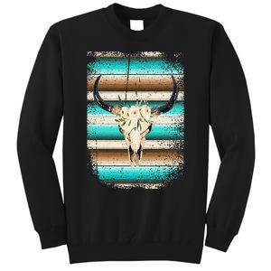 Funny Serape Cow Boho print Flower Rustic Turquoise Brown Tall Sweatshirt