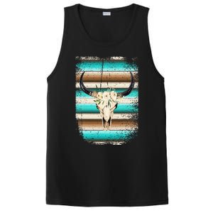 Funny Serape Cow Boho print Flower Rustic Turquoise Brown PosiCharge Competitor Tank