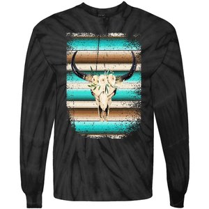 Funny Serape Cow Boho print Flower Rustic Turquoise Brown Tie-Dye Long Sleeve Shirt