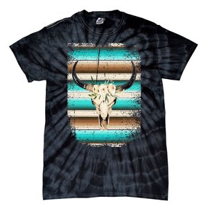 Funny Serape Cow Boho print Flower Rustic Turquoise Brown Tie-Dye T-Shirt