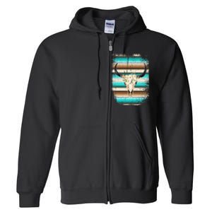 Funny Serape Cow Boho print Flower Rustic Turquoise Brown Full Zip Hoodie