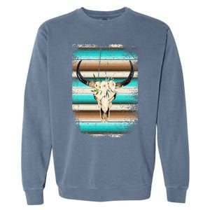 Funny Serape Cow Boho print Flower Rustic Turquoise Brown Garment-Dyed Sweatshirt