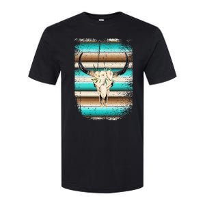 Funny Serape Cow Boho print Flower Rustic Turquoise Brown Softstyle CVC T-Shirt