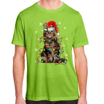 Funny Santa Claus Maine Coon Cat And Christmas Lights Xmas Gift Adult ChromaSoft Performance T-Shirt