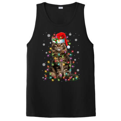 Funny Santa Claus Maine Coon Cat And Christmas Lights Xmas Gift PosiCharge Competitor Tank