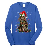 Funny Santa Claus Maine Coon Cat And Christmas Lights Xmas Gift Long Sleeve Shirt