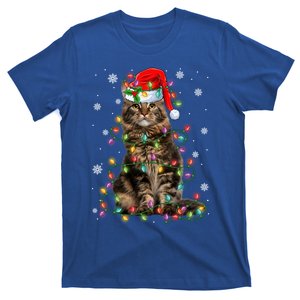 Funny Santa Claus Maine Coon Cat And Christmas Lights Xmas Gift T-Shirt