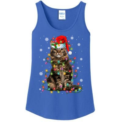 Funny Santa Claus Maine Coon Cat And Christmas Lights Xmas Gift Ladies Essential Tank