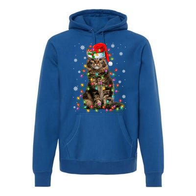 Funny Santa Claus Maine Coon Cat And Christmas Lights Xmas Gift Premium Hoodie