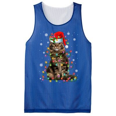 Funny Santa Claus Maine Coon Cat And Christmas Lights Xmas Gift Mesh Reversible Basketball Jersey Tank