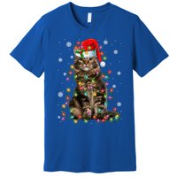 Funny Santa Claus Maine Coon Cat And Christmas Lights Xmas Gift Premium T-Shirt