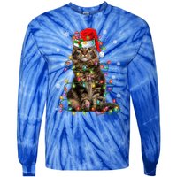 Funny Santa Claus Maine Coon Cat And Christmas Lights Xmas Gift Tie-Dye Long Sleeve Shirt