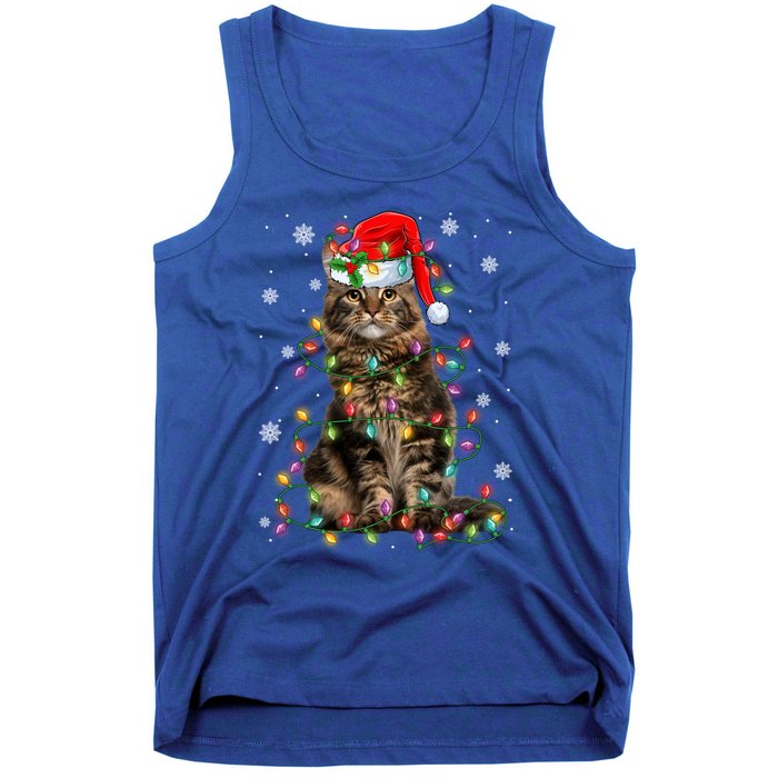 Funny Santa Claus Maine Coon Cat And Christmas Lights Xmas Gift Tank Top