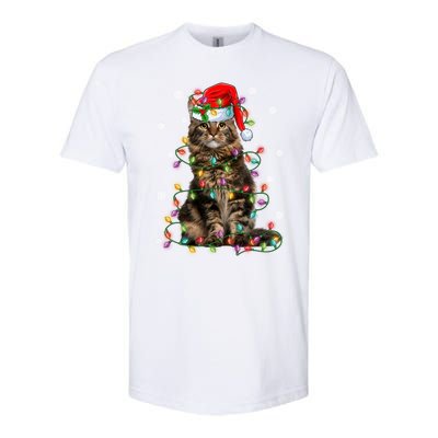 Funny Santa Claus Maine Coon Cat And Christmas Lights Xmas Gift Softstyle CVC T-Shirt