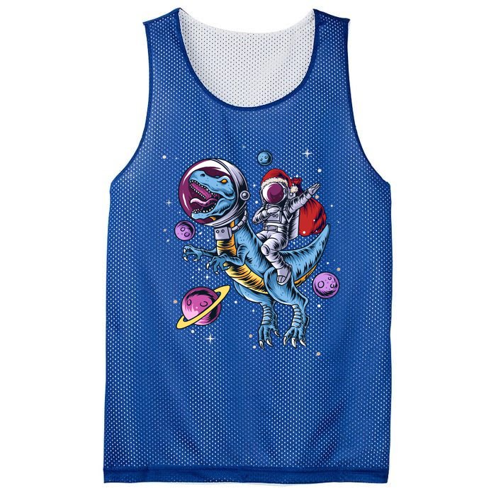 Funny Santa Claus Astronaut Christmas Riding Dinosaur Trex Gift Mesh Reversible Basketball Jersey Tank