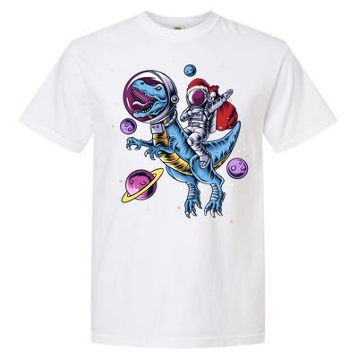 Funny Santa Claus Astronaut Christmas Riding Dinosaur Trex Gift Garment-Dyed Heavyweight T-Shirt