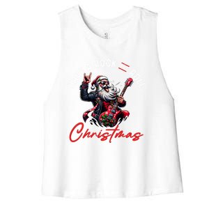 Funny Santa Claus Guitar Player Have A Rock And Roll Christmas Funny Gift Women's Racerback Cropped Tank