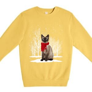 Funny Siamese Cat Wearing Ugly Christmas Scarf Xmas Cute Gift Premium Crewneck Sweatshirt