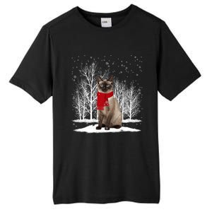 Funny Siamese Cat Wearing Ugly Christmas Scarf Xmas Cute Gift Tall Fusion ChromaSoft Performance T-Shirt