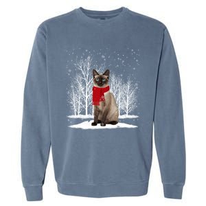 Funny Siamese Cat Wearing Ugly Christmas Scarf Xmas Cute Gift Garment-Dyed Sweatshirt