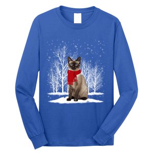 Funny Siamese Cat Wearing Ugly Christmas Scarf Xmas Cute Gift Long Sleeve Shirt