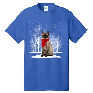 Funny Siamese Cat Wearing Ugly Christmas Scarf Xmas Cute Gift Tall T-Shirt