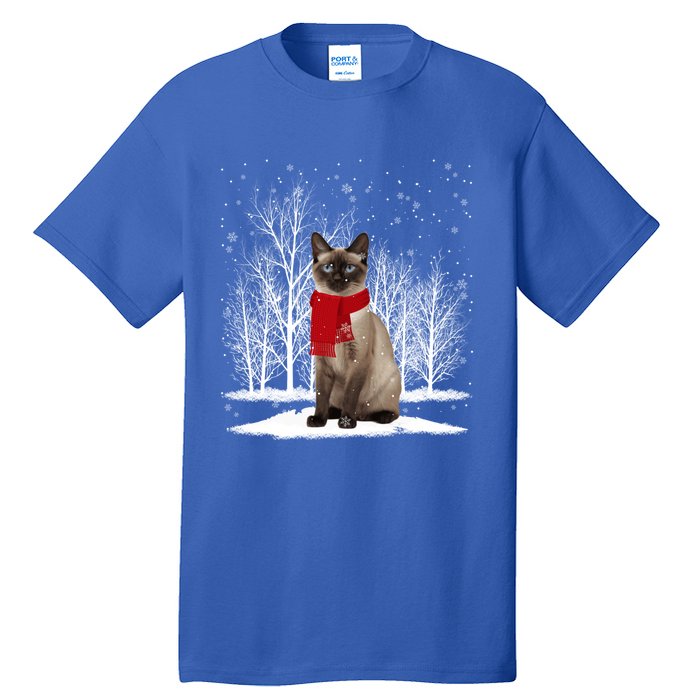 Funny Siamese Cat Wearing Ugly Christmas Scarf Xmas Cute Gift Tall T-Shirt