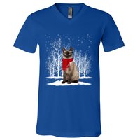 Funny Siamese Cat Wearing Ugly Christmas Scarf Xmas Cute Gift V-Neck T-Shirt