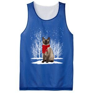 Funny Siamese Cat Wearing Ugly Christmas Scarf Xmas Cute Gift Mesh Reversible Basketball Jersey Tank