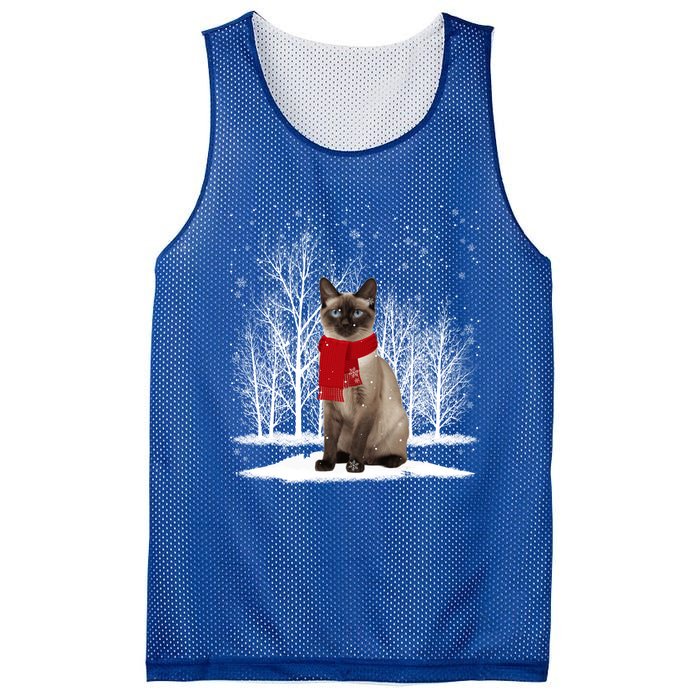 Funny Siamese Cat Wearing Ugly Christmas Scarf Xmas Cute Gift Mesh Reversible Basketball Jersey Tank