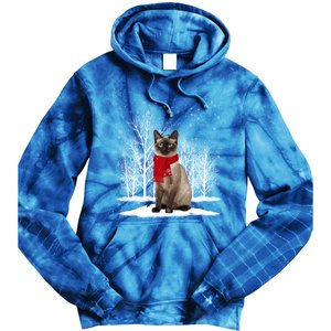 Funny Siamese Cat Wearing Ugly Christmas Scarf Xmas Cute Gift Tie Dye Hoodie