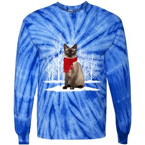 Funny Siamese Cat Wearing Ugly Christmas Scarf Xmas Cute Gift Tie-Dye Long Sleeve Shirt