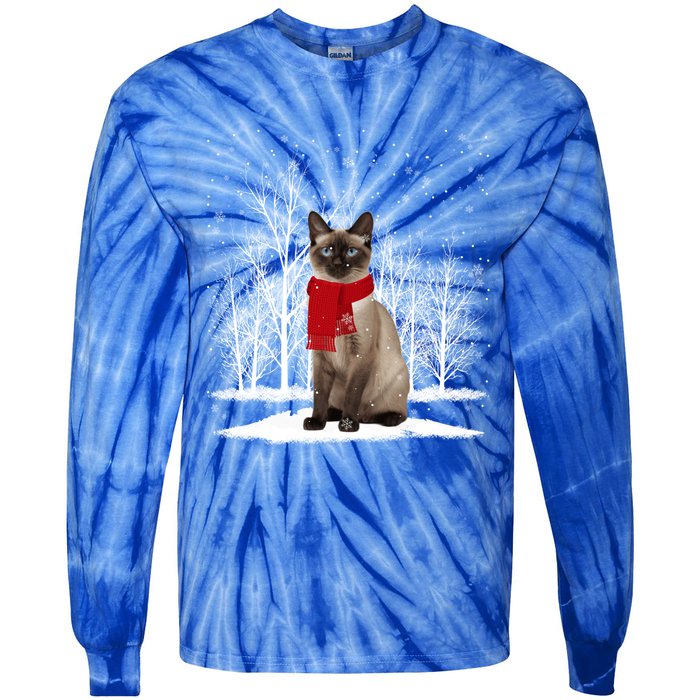 Funny Siamese Cat Wearing Ugly Christmas Scarf Xmas Cute Gift Tie-Dye Long Sleeve Shirt